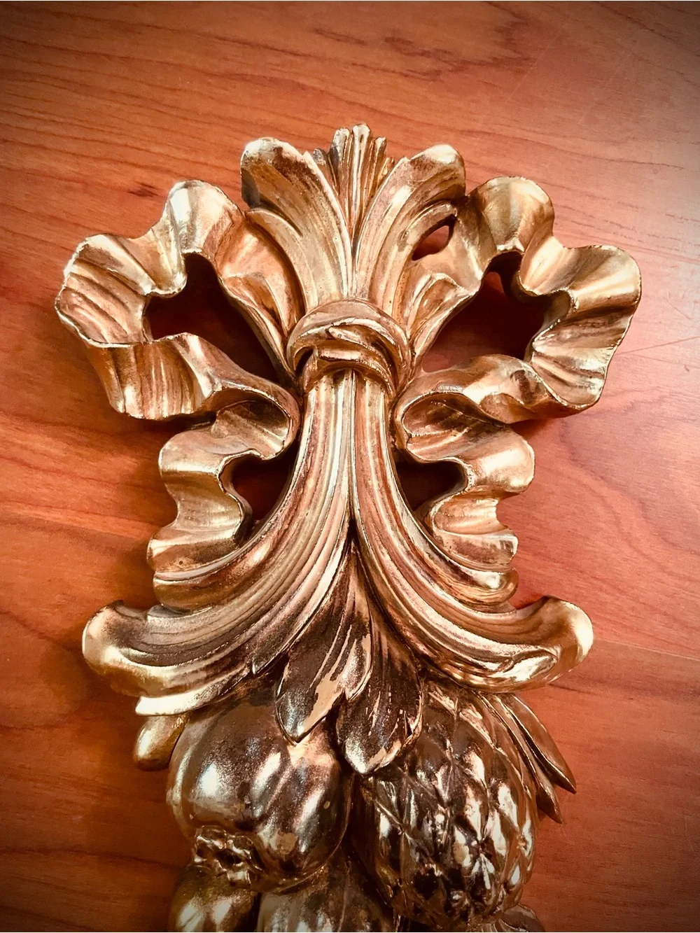 2 Vintage Syroco Gold Fruit Mix Wall Plaque Pair 16.25